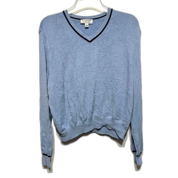 St. John Sport Sweater Wool Blend Light Blue V-Neck Tight Knit Womens sz Large - Picture 2 of 12